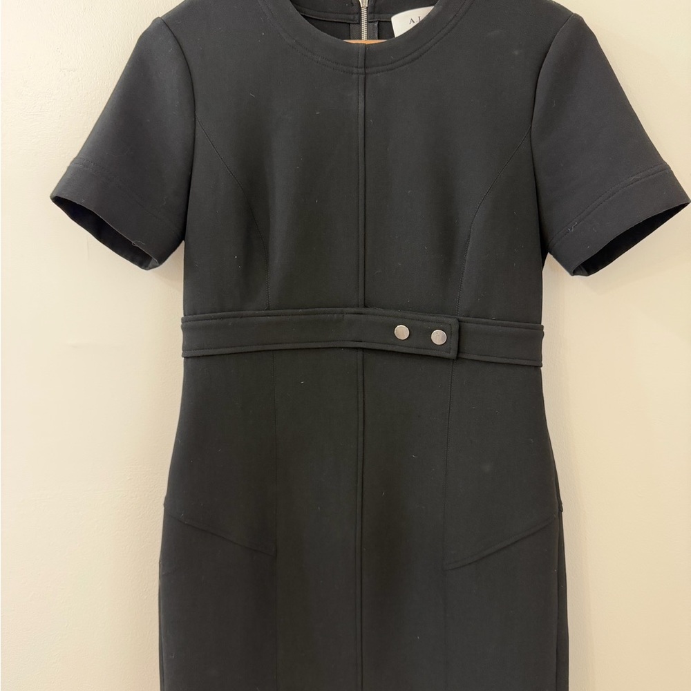 A.L.C. Black Sheath Dress Size 6 Short Sleeve Snap Waist Detail